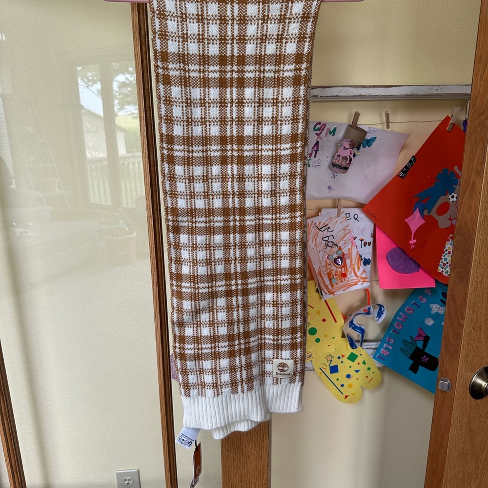 Timberland Tan and White Plaid Scarf